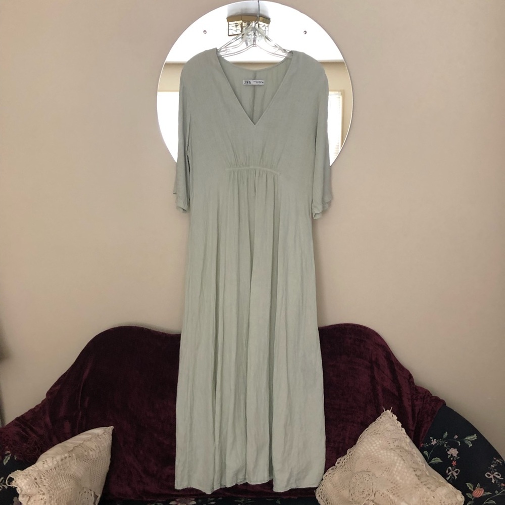 Zara Long Linen Dress in Sea Green